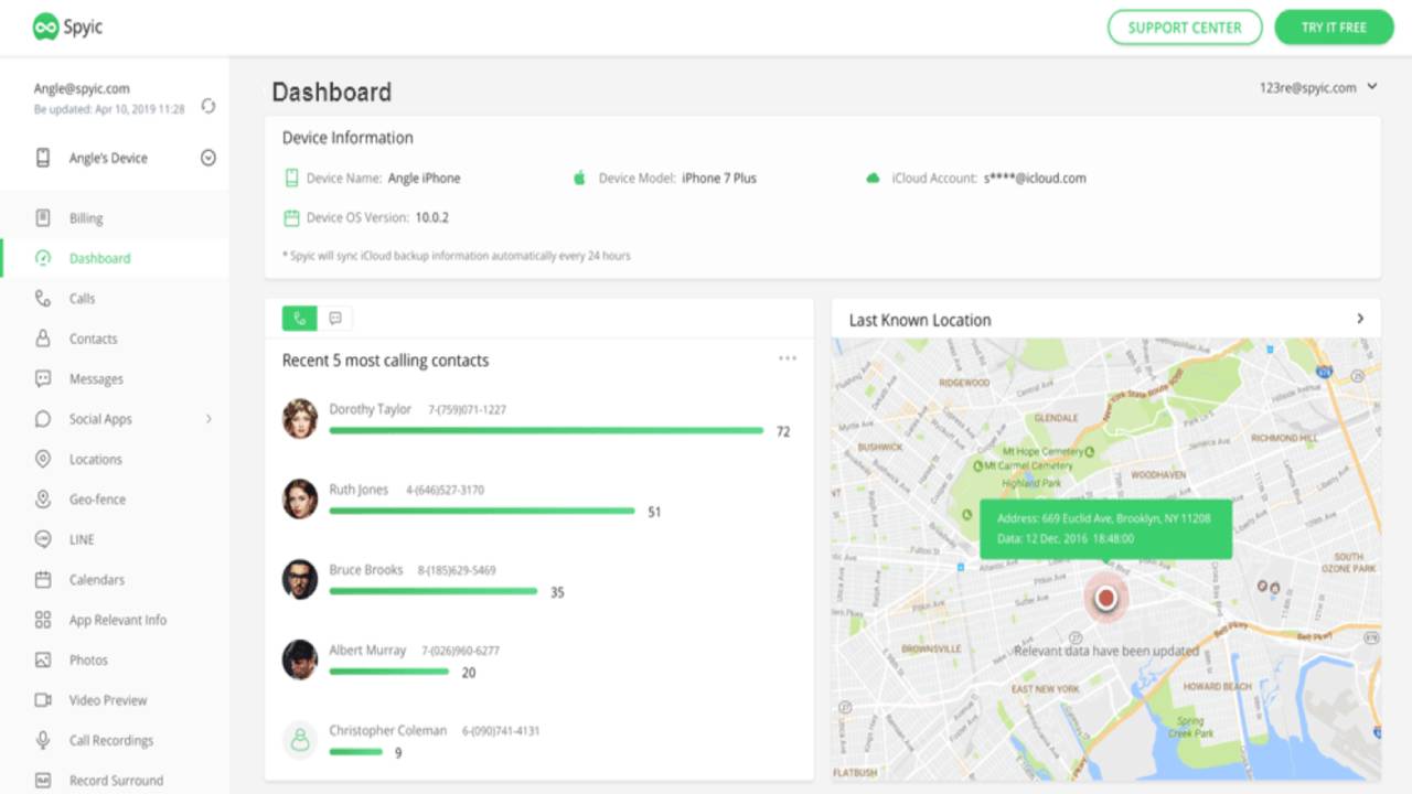 Spyic Control Panel and start monitoring on the spied iPhone